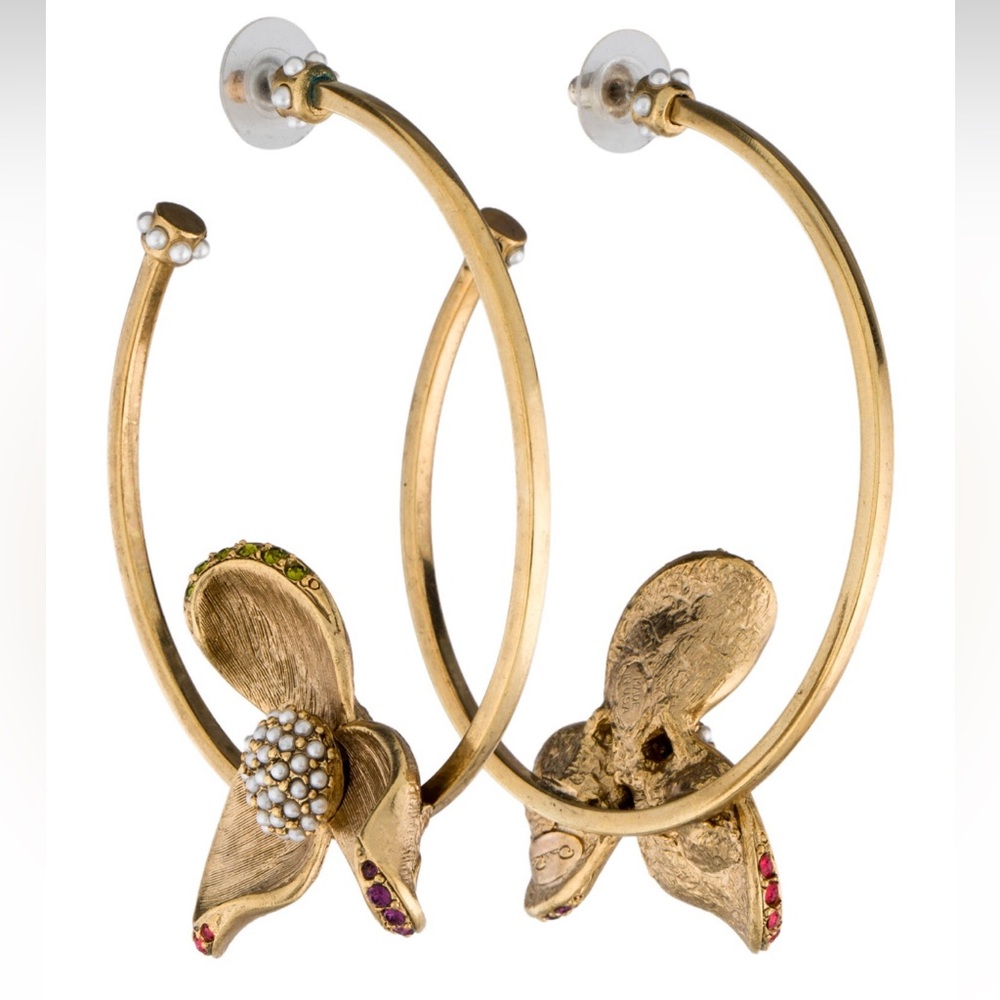 Oscar de la Renta Gold Floral Hoop Earrings
